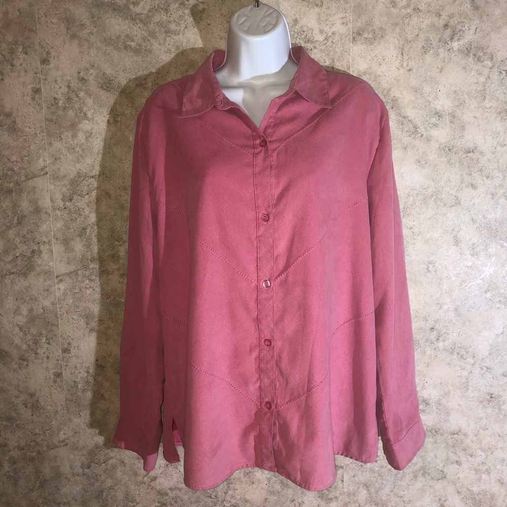 White Stag Long Sleeve Button-Down Blouse - Picture 1 of 11